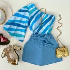 Saia/shorts linho Azul