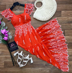 Vestido longo laise coral