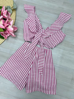 Cropped linho listrado - comprar online