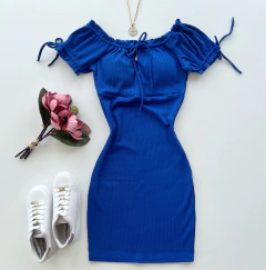 Vestido ombro a ombro azul
