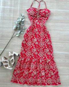 Vestido tricoline bordado