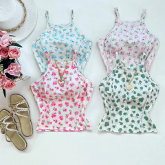Cropped canelado floral