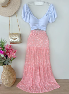 Saia longa crepe rosa