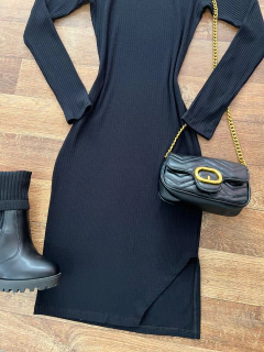 Vestido mídi canelado fenda - comprar online