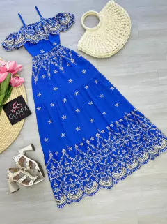 Vestido longo laise azul