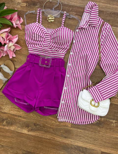 Conjunto camisa e Crooped tricoline Fúcsia - comprar online