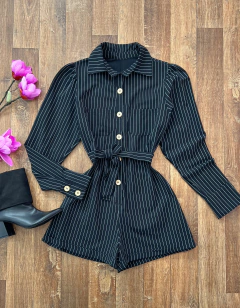 Macaquinho linho risca de giz preto