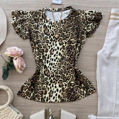 Blusa babado onça