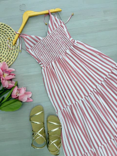 Vestido longo listrado rose - comprar online