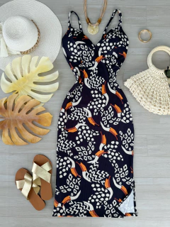 Vestido midi Canelado estampado