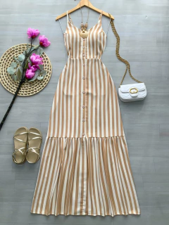 Vestido mídi botões listrado