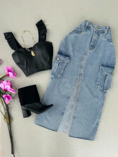 Saia jeans mídi recorte (cópia) (cópia)