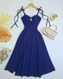 Vestido midi Isadora azul marinho - comprar online