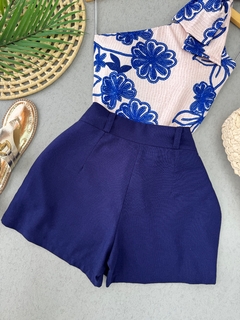 Saia/shorts linho azul marinho - Glamix 