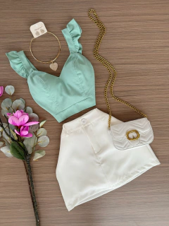 Cropped linho verde claro