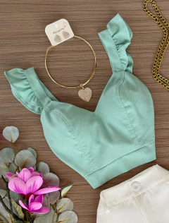 Cropped linho verde claro - comprar online