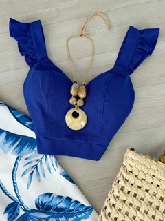 Cropped linho azul