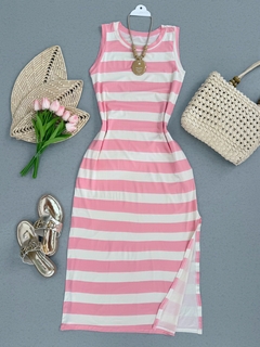 Vestido midi listrado rosa