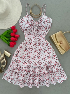 Vestido Babi crepinho floral branco