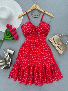 Vestido Babi crepinho floral vermelho