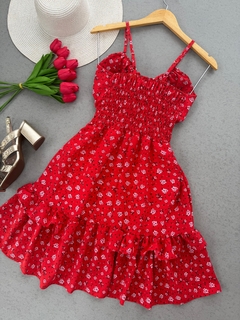 Vestido Babi crepinho floral vermelho - comprar online