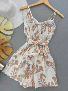 Macaquinho de amarrar estampado branco e nude - comprar online