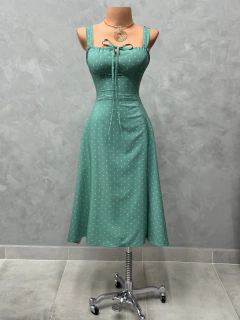 Vestido midi Luana poá verde - Glamix 