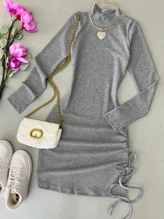 Vestido manga longa cinza - comprar online