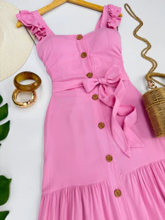 Vestido longo botões rosa na internet