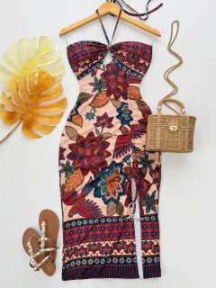 Vestido midi Canelado estampado - comprar online