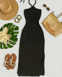 Vestido tricot midi preto - comprar online