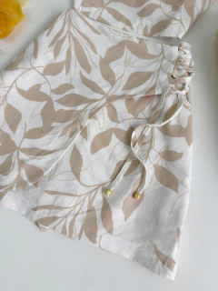 Conjunto saia shorts e cropped linho na internet