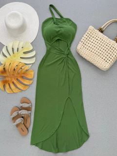 Vestido canelado verde folha - comprar online
