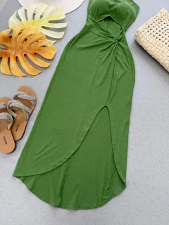 Vestido canelado verde folha na internet