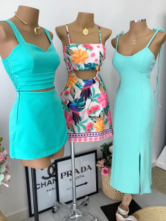 Vestido Canelado verde água - comprar online