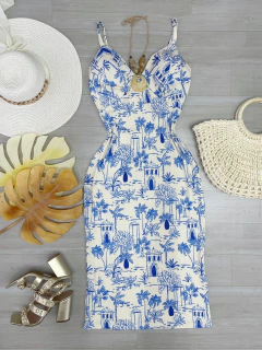 Vestido midi Canelado estampado