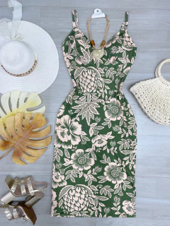 Vestido midi Canelado estampado