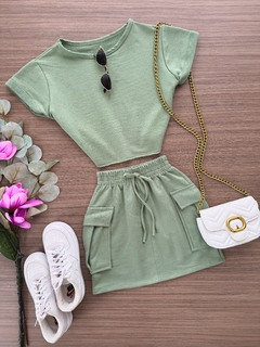 Conjunto moletinho verde, croppes/saia - comprar online