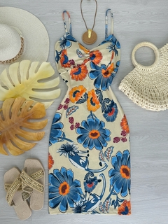 Vestido midi Canelado estampado