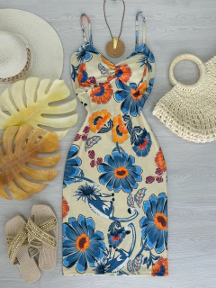 Vestido midi Canelado estampado - (cópia)