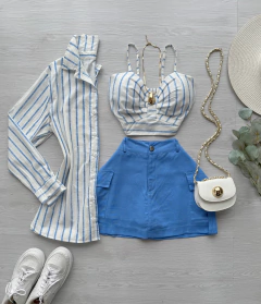 Saia/shorts Linho cargo azul