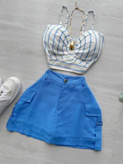 Saia/shorts Linho cargo azul - comprar online
