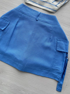 Saia/shorts Linho cargo azul na internet