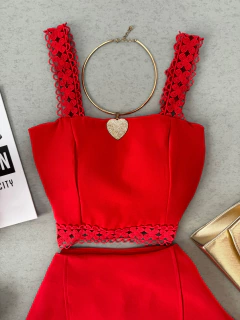 Conjunto Alfaiataria vermelho guipir na internet