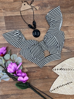 Cropped linho listrado preto