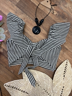 Cropped linho listrado preto - comprar online