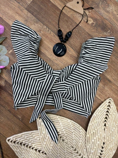 Cropped linho listrado preto - comprar online