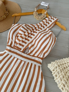 Vestido longo listrado manga nula - comprar online