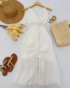 Vestido midi laise com botões na internet