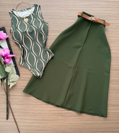 Saia midi alfaiataria com cinto